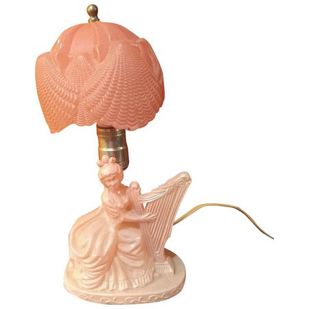 Vintage Pink Art Deco Southern Bell lamp with Shell Shade : Top Pocket Finds | Ruby Lane