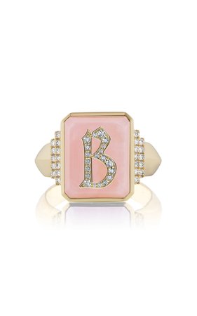 18k Yellow Gold Classic Initial Signet Ring In Pink Opal By Sorellina | Moda Operandi