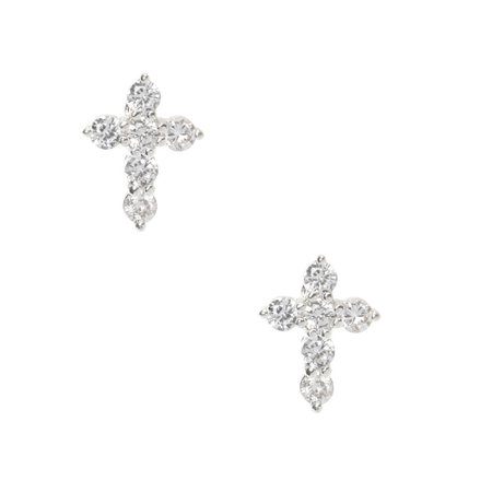 Silver Cubic Zirconia Cross Stud Earrings | Claire's US