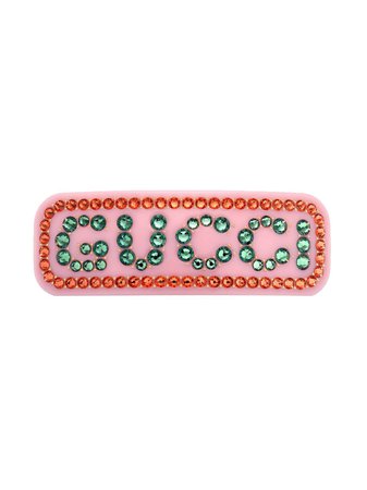 Pink Gucci Crystal Logo Hair Clip | Farfetch.com