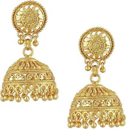 Amazon.com: Bodha 18k Gold Plated Medium Size Traditional Indian Jhumka Earrings (SJ_34): Clothing, Shoes & Jewelry