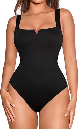 Amazon.com: FeelinGirl Bodysuit for Women Tummy Control Slim Body Shaper Square Neck Faja Jumpsuit Going Out Tank Tops Bodysuit White L : Clothing, Shoes & Jewelry