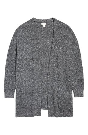 Caslon® Marl Texture Open Front Cardigan (Plus Size) | grey