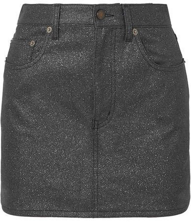 Glittered-denim Mini Skirt - Black