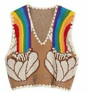 UOOYAA Rainbow Jacquard V-neck Knitted Vest