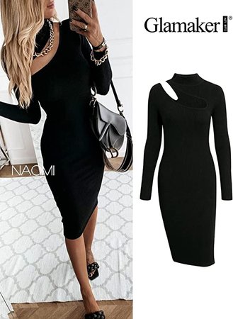 Amazon.com: Glamaker Women's Sexy Long Sleeve Ribbed Sweater Dress Bodycon Midi Long Sweater Dresses : Clothing, Shoes & Jewelry