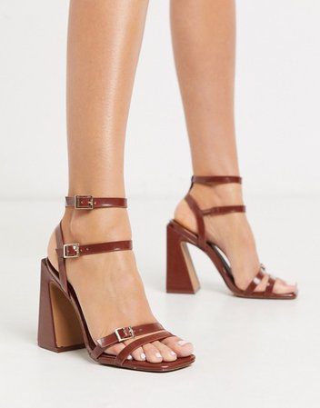 ASOS DESIGN Nitro block heeled sandals in brown | ASOS