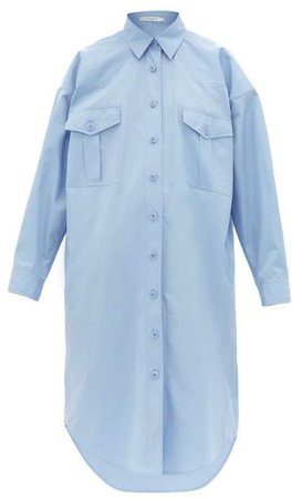 Oversized Cotton Poplin Shirtdress - Womens - Light Blue