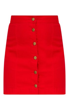Red Denim Button Down Mini Skirt | Denim | PrettyLittleThing