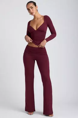 Hollis Mid-Rise Straight-Leg Trousers in Plum | Oh Polly