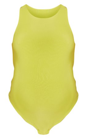Maternity Lime Slinky Racer Neck Sleevess Bodysuit | PrettyLittleThing USA