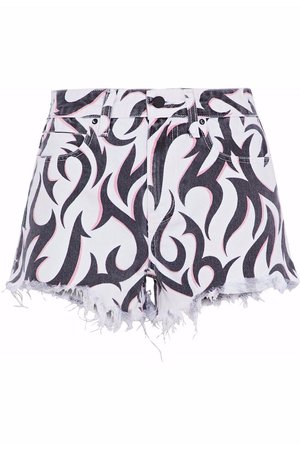 White Frayed printed denim shorts | Sale up to 70% off | THE OUTNET | ALEXANDER WANG | THE OUTNET