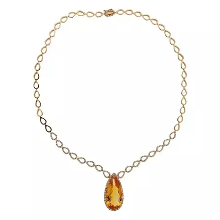 Gold Diamond Citrine Necklace For Sale at 1stDibs