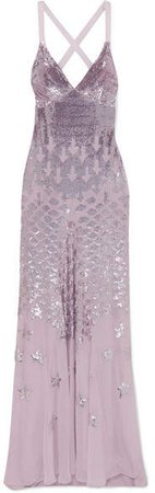Starlet Open-back Sequin-embellished Chiffon Gown - Lilac