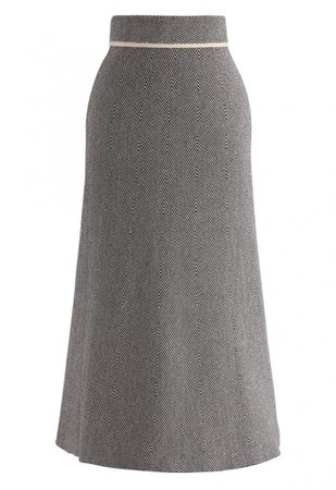 Slant Stripes Knit Midi Skirt in Black - NEW ARRIVALS - Retro, Indie and Unique Fashion grey