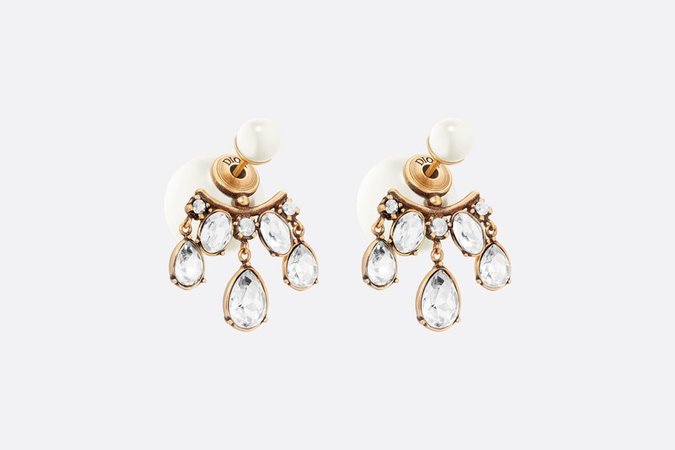 Dior Tribales Earrings Antique Gold-Finish Metal, White Resin Pearls and White Crystals - Fashion Jewelry - Women's Fashion | DIOR