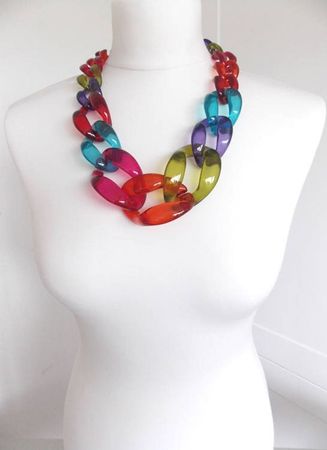 Chunky Multi-coloured Acrylic Chain Statement Necklace | Etsy UK