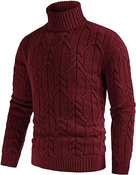 GRACE KARIN Men's High Stretchy Turtleneck Pullover Sweater Casual Cable Knitted Pullover Sweaters Wine XL at Amazon Men’s Clothing store