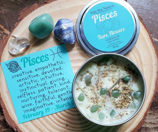 Pisces Crystal and Candle Gift Set Pisces Zodiac Crystals | Etsy