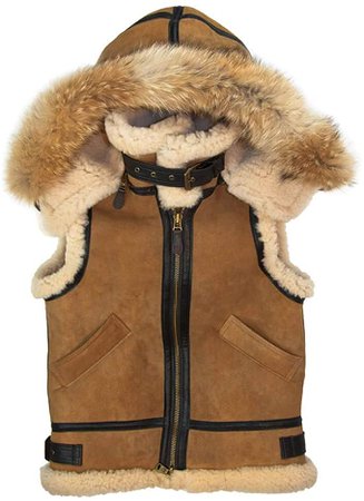 B3 Bomber Aviator Flying Pilot Removable Hood Fur Shearling Sheepskin Leather Vest Jacket at Amazon Men’s Clothing store