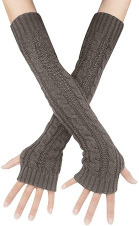 Bellady Women Winter Long Finger-less Gloves Knit Arm Warmer Sleeve Mittens with Thumb Hole, Dark Gray at Amazon Women’s Clothing store