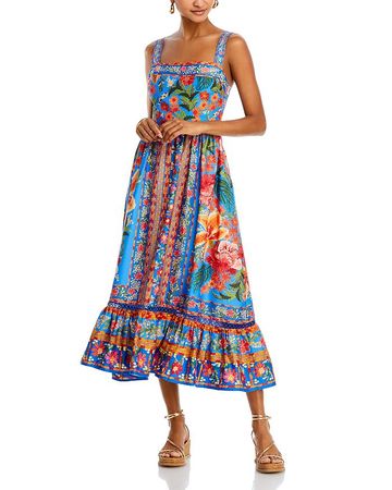 FARM Rio Stitched Garden Cotton Midi Dress | Bloomingdale's