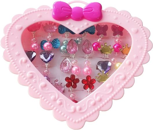 Amazon.com: Elesa Miracle 28pcs Children Kids Little Girl Shiny Clip-on Earrings and Adjustable Jewelry Rings in Box, Girl Pretend Play Earrings and Dress up Rings : Toys & Games