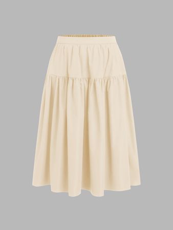 Solid Elastic Waist Tiered Maxi Skirt Curve & Plus - Cider