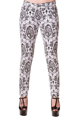 Banned Cameo Skull Lady Rose & Cross Gothic Skinny Jeans (M-30, Grey) at Amazon Women's Jeans store