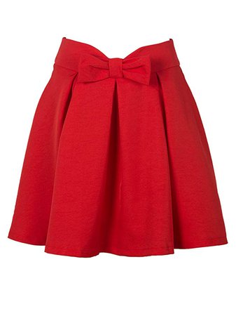 Persun Women Red Bowknot Waist Pleat Detail Skater Skirt, 8, Red at Amazon Women’s Clothing store: