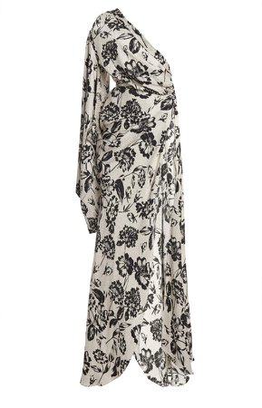 Redemption Belted Floral Silk Kimono One-Shoulder Maxi Dress