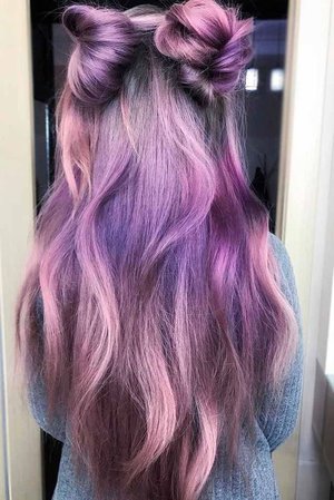 Purple Ombre Hair w/ Space Buns