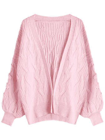 2018 Cable Knit Lace Up Oversized Cardigan In PINK ONE SIZE | ZAFUL