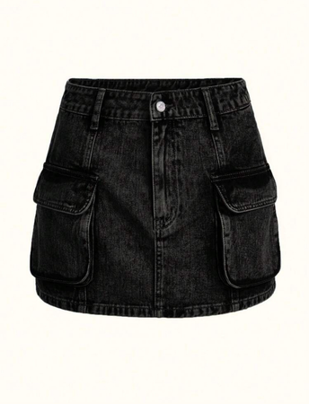 black flap pocket skirt
