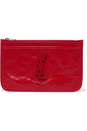 SAINT LAURENT | Niki quilted crinkled glossed-leather pouch | NET-A-PORTER.COM