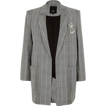 Black check brooch oversized blazer - Blazers - Coats & Jackets - women