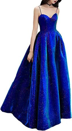 Lemai Women's Long Glitter Prom Dress with Pockets Spaghetti Straps Evening Gown at Amazon Women’s Clothing store