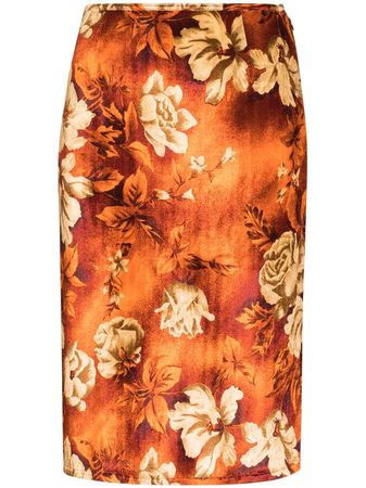 Shop Kwaidan Editions velvet floral print midi skirt with Express Delivery - FARFETCH