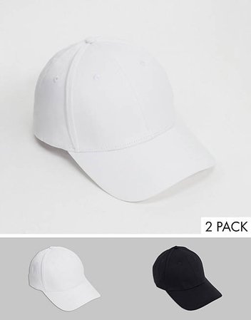 ASOS DESIGN 2 pack baseball cap in black and white save | ASOS