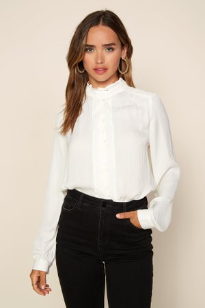 Ruffle Mock Neck Blouse – SKIES ARE BLUE