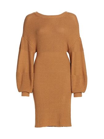 Shop STAUD Merylbone Ribbed Puff-Sleeve Minidress | Saks Fifth Avenue