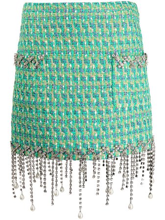 AREA crystal-fringe Tweed Skirt - Farfetch