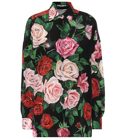 Floral-printed silk shirt