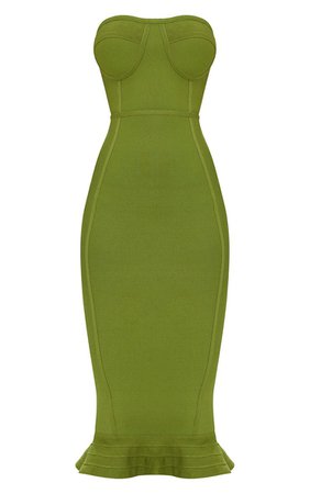 Olive Bandage Frill Hem Midi Dress. Dresses | PrettyLittleThing