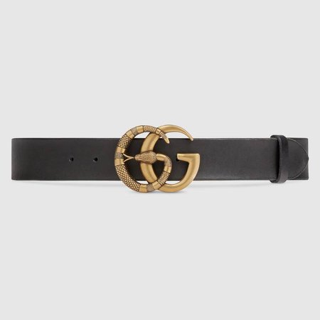 Black Leather Leather belt with Double G buckle with snake | GUCCI® US