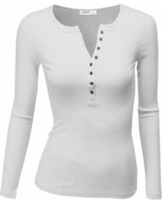 Doublju Women's Womens Long Sleeve Henley Shirts Round Neck Long Sleeve Button Down Casual Blouse Tops
