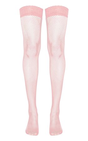 Pink Fishnet Lace Top Hold Up Stockings