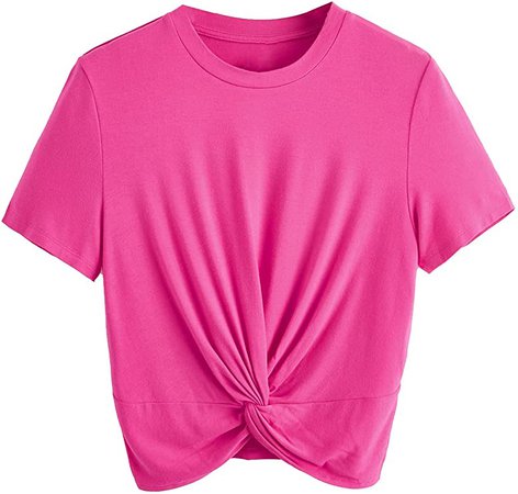 MakeMeChic Women's Summer Crop Top Solid Short Sleeve Twist Front Tee T-Shirt : Clothing, Shoes & Jewelry