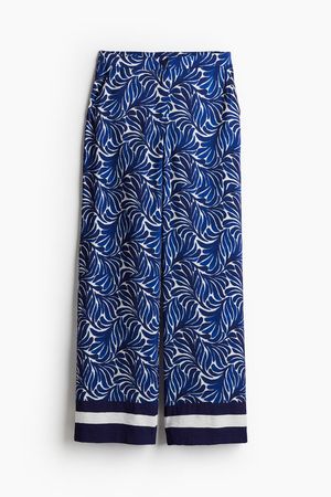 Wide-leg Pants - Regular waist - Long -Dark blue/patterned -Ladies | H&M US