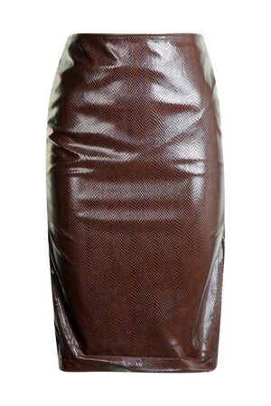 PU Snake Effect Leather Look Midi Skirt | Boohoo